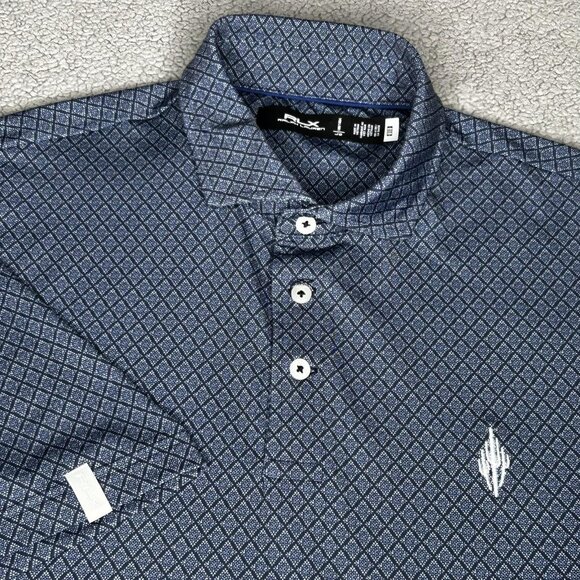 RLX Ralph Lauren Polo Shirt Mens Large Blue Geometric Diamond Print Golf Stretch - Picture 1 of 14